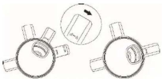 Technical line drawing of two mechanical components with a magnified inset showing a small component (no text or symbols)