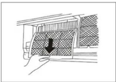 Hand holding a car interior panel with a black arrow pointing to a textured surface (no text or symbols)