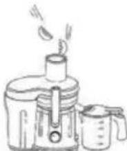 Simple line drawing of a portable blender with a side cup.