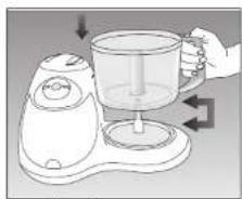 Illustration of a hand pouring liquid into a glass container using a portable device (no text or symbols)