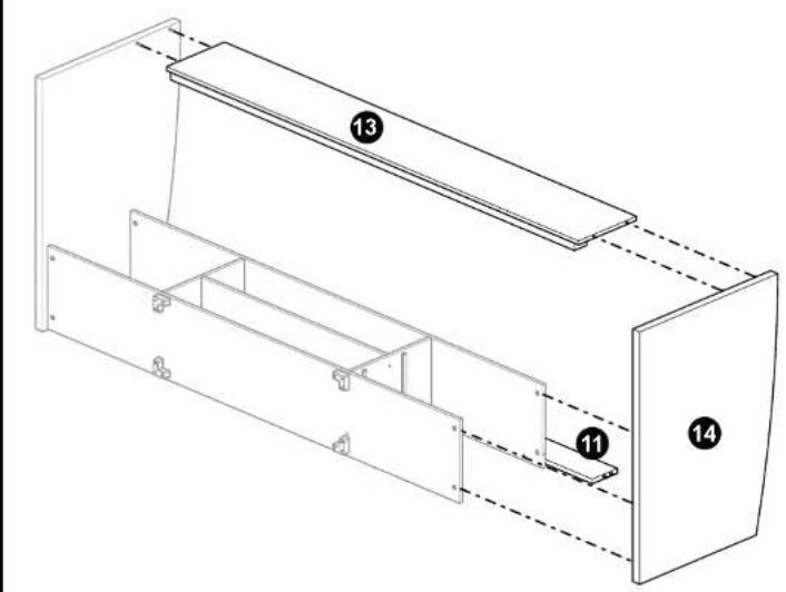 Technical diagram of a mechanical assembly with numbered components labeled 11, 13, and 14