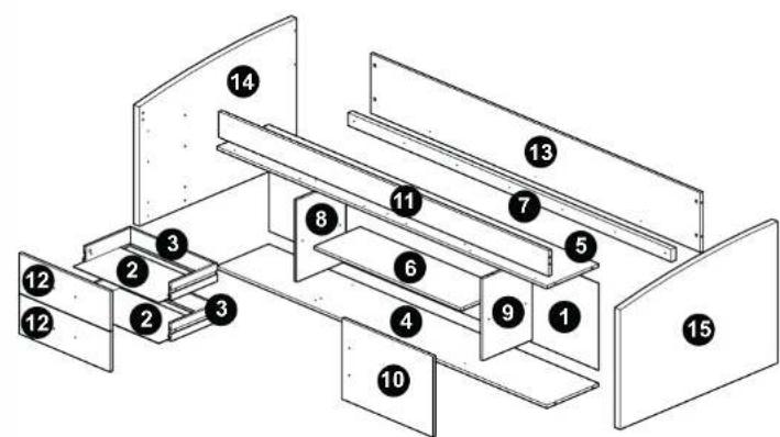 Technical diagram of a multi-level mechanical assembly with numbered components