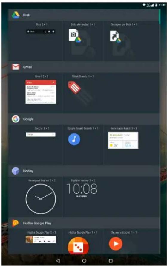 Disk Disk 3 x 1 Disk skamován 1 x 1 Zastupor pro Disk 1 x 1 Gmail Gmail 2 x 3 Sibirk Gnavky 1 x 1 Google Google 3 x 1 Google Sound Search 1 x 1 Informační kandi 3 x 3 Hodiny Analogové Hodiny 2 x 2 Digital Hotdy 3 x 2 10:08 Hudba Google Play Hudba Google Play 2 x 1 Hudba Google Play 1 x 1 Serzem skladeb 1 x 1