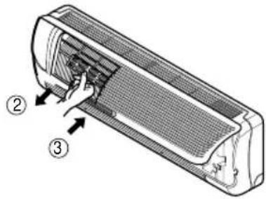 Technical diagram of an air conditioner unit with labeled parts ② and ③