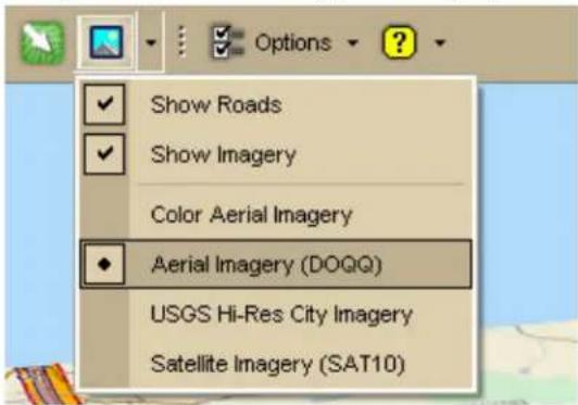 Show Roads Show Imagery Color Aerial Imagery ♦ Aerial Imagery (DOQQ) USGS Hi-Res City Imagery Satellite Imagery (SAT10)