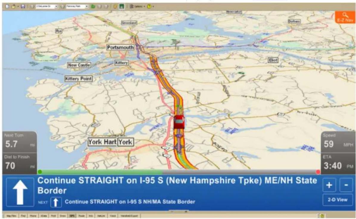 E-Z Nav Portsmouth New Castle Kittery Point York Hart York Greenland Durham Eliot Speed 59 MPH ETA 3:40 PM Next Turn 5.7 mi Dist to Finish 70 mi Continue STRAIGHT on I-95 S (New Hampshire Tpke) ME/NH State Border NEXT ↑ Continue STRAIGHT on I-95 S NH/MA State Border 2-D View