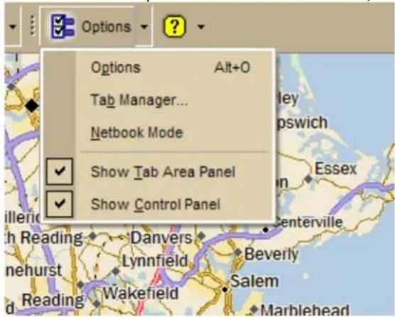 Options Alt+O Tab Manager... Netbook Mode Show Tab Area Panel Show Control Panel