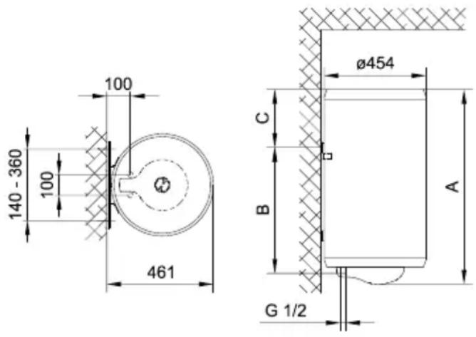 140 - 360 100 100 461 Ø454 C B A G 1/2