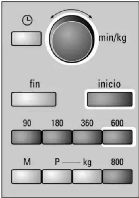 min/kg fin inicio 90 180 360 600 M P —— kg 800