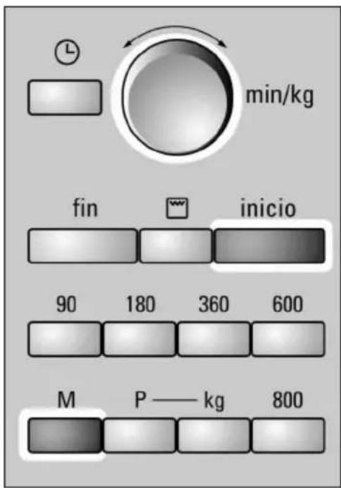 min/kg fin inicio 90 180 360 600 M P —— kg 800