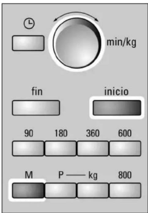 min/kg fin inicio 90 180 360 600 M P —— kg 800