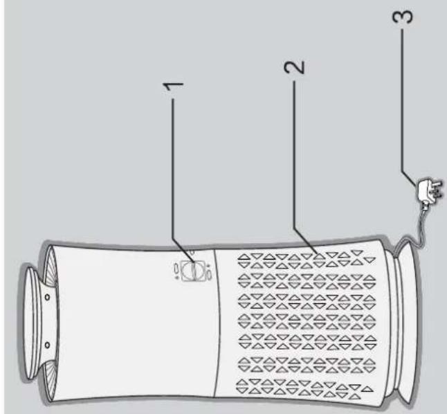 Diagram of a portable air conditioner with labeled parts including a sensor and power plug