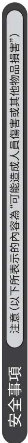 安全事項 注意(以下所表示的內容為“可能造成人員傷害或其他物品損害”)