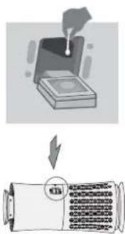 Diagram illustrating a device with battery and a close-up of its screen, showing internal components and a hand interacting with it.