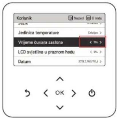 Korisnik Jednik Jedinica temperature Vrijeme čuvara zaslona LCD svjetlina u praznom hodu Datum 2018.7.16(U10.J) OK OK OK OK OK