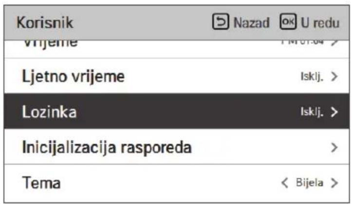Korisnik Vrijeme Ljetno vrijeme Isklj. > Lozinka Isklj. > Inicijalizacija rasporeda > Tema < Bijela >