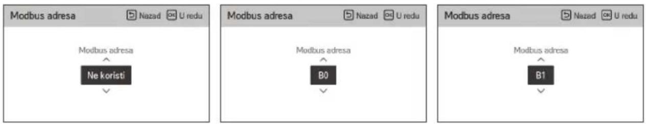 Modbus adresa Nazad U redu Modbus adresa Ne koristi Modbus adresa B0 Modbus adresa B1 Modbus adresa Nazad U redu