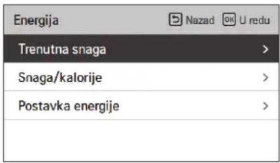 Energija Trenutna snaga Snaga/kalorije Postavka energije Nazad OK U redu