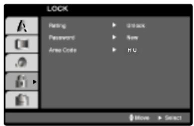 LOCK Rating ▶ Unlock Password ▶ New Area Code ▶ H U Move ▶ Select