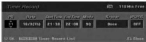 Timer Record 119 Min Free PS Date EastTime Last Time Mode Repeat GPS 31 16/3(Th) 21:38 22:08 50 Once OFF OK GPS Timer Record List 5% Close