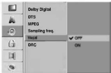 Dolby Digital DTS MPEG Sampling freq. VECM DRC OFF ON