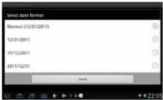 Select date format Normal (12/31/2011) 12/31/2011 31/12/2011 2011/12/31 Cancel