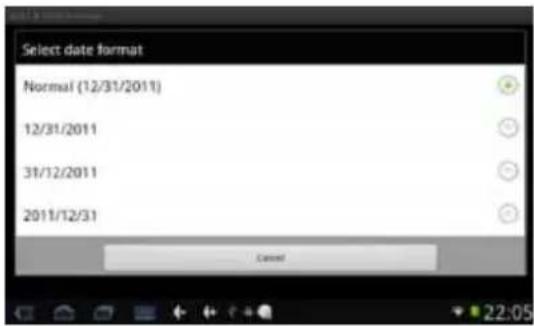 Select date format Normal (12/31/2011) 12/31/2011 31/12/2011 2011/12/31 Cancel