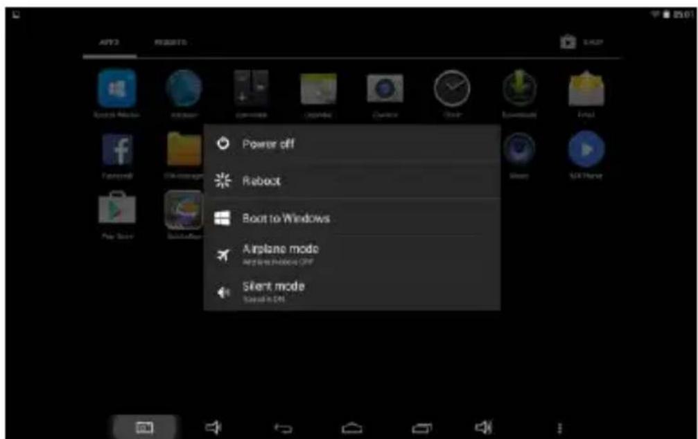 Power off Reboot Boot to Windows Airplane mode Airplane mode OFF Silent mode Take-in OK