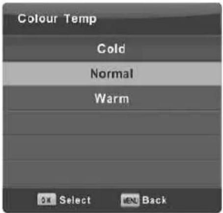 Colour Temp Cold Normal Warm OK Select MENU Back