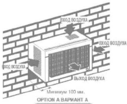 ВХОД ВОЗДУХА ВХОД ВОЗДУХА ВЫХОД ВОЗДУХА Минимум 100 мм, OPTION A ВАРИАНТ А
