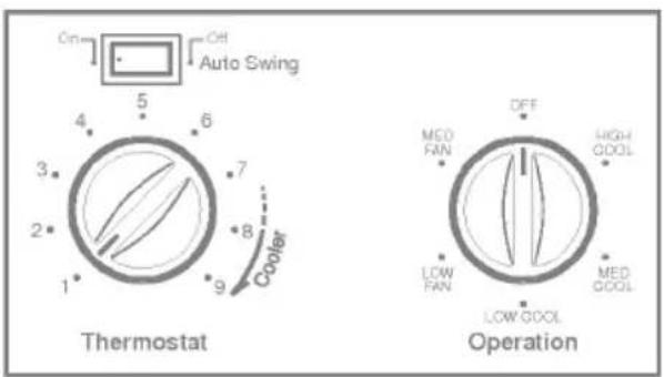 On OH Auto Swing 4 5 6 3 7 2 8 1 9 Cooler Thermostat Operation MEO FAN OFF HIGH ODOL LOW FAN MED ODOL LOW GDDL