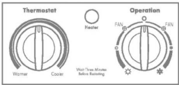 Thermostat Warner Cooler Heater Operation Wait Three Minutes Before Reseting FAN FAN
