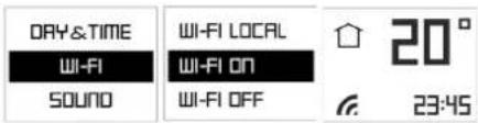 DRY&TIME WI-FI SOUND WI-FI LOCAL WI-FI ON WI-FI OFF 20° 23:45