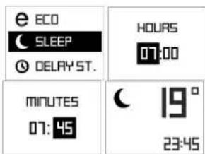 e ECO SLEEP DELAY ST. MINUTES 07:45 HOURS 07:00 19° 23:45