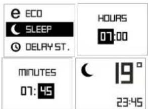 e ECO SLEEP ○ DELRY ST. HOURS 07:00 MINUTES 07:45 19° 23:45
