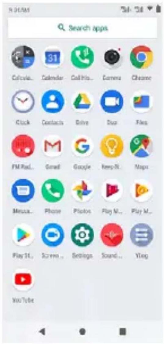 Search apps Collical... Calendar... Call Info... Camera ... Cheane Click Contacts Drive Dual Files FM Pad... Gmail Google Keep-N Maps Mensca... Phone Piloton Play M... Play M... Play St... Screen... Settings Sound... Vlog YouTube