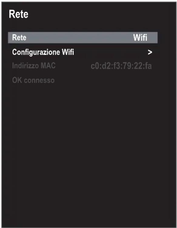 Rete Rete Wifi Configurazione Wifi > Indirizzo MAC c0:d2:f3:79:22:fa OK connesso