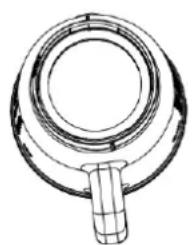 Technical line drawing of a mechanical component with a circular top and handle (no text or symbols)