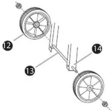 Diagram of a vehicle suspension system with four wheels labeled 12, 13, 14 and connecting rod