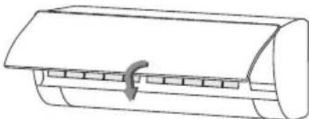 Line drawing of a cylindrical air conditioner unit with a curved handle (no text or symbols)