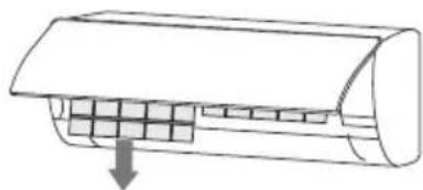Diagram of a car air duct with internal grid structure and downward arrow (no text or symbols)