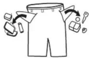 Diagram illustrating a garment pattern with labeled parts and directional arrows indicating movement or folding.