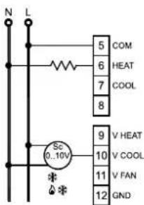 N L 5 COM 6 HEAT 7 COOL 8 Sc 0.10V 9 V HEAT 10 V COOL 11 V FAN 12 GND