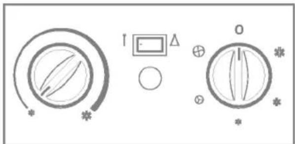 Diagram showing two circular components with symbols and a central circle, possibly representing a device or control panel.