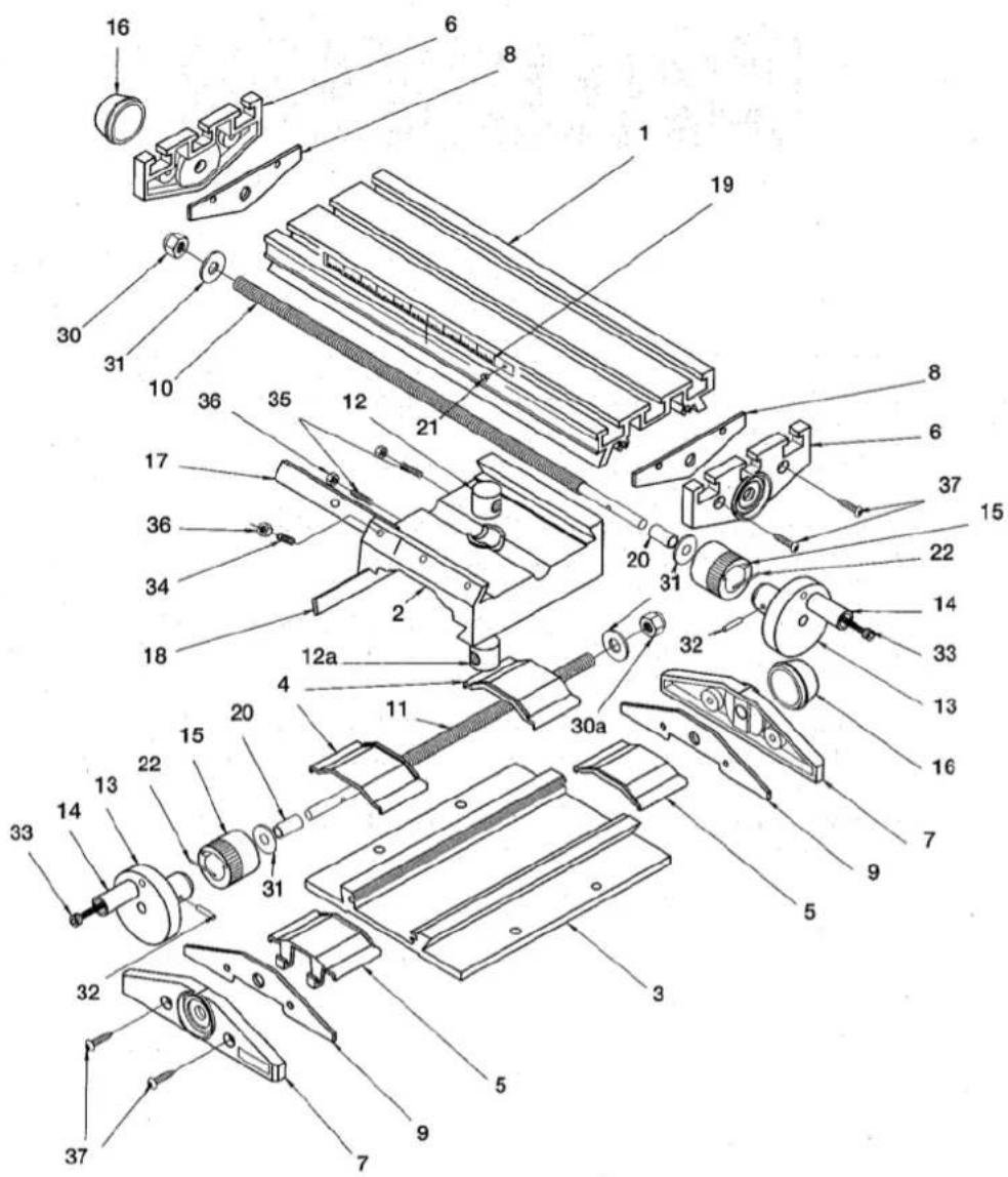 Exploded view diagram of a mechanical assembly with numbered parts for identification