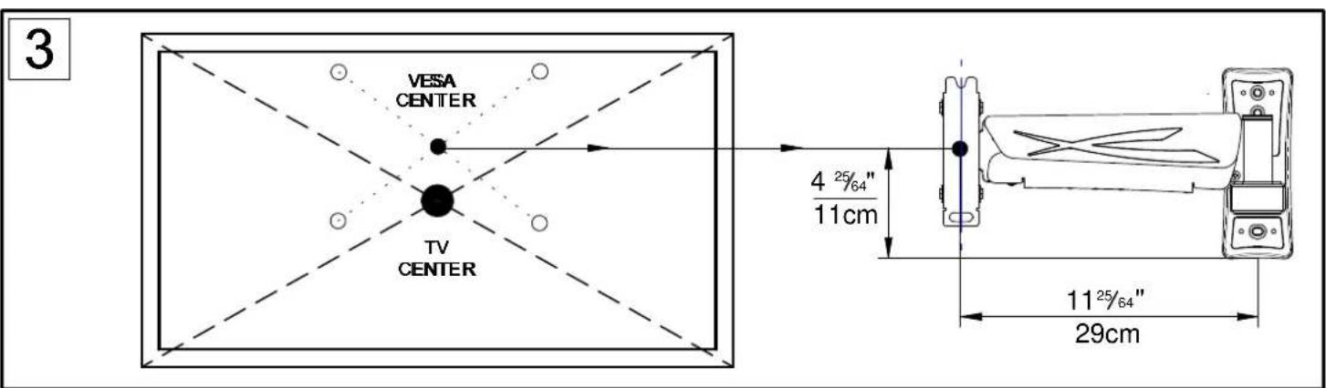 3 VESA CENTER TV CENTER 4 25/64" 11cm 11 25/64" 29cm