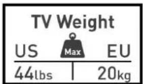 TV Weight US Max EU 44lbs 20kg