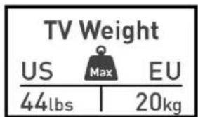 TV Weight US Max EU 44lbs 20kg