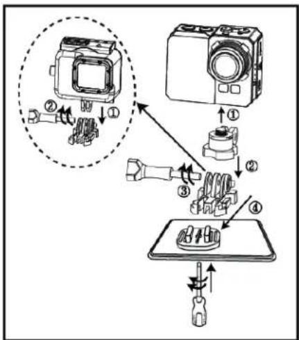 Diagram illustrating a mechanical assembly process with numbered steps and component illustrations