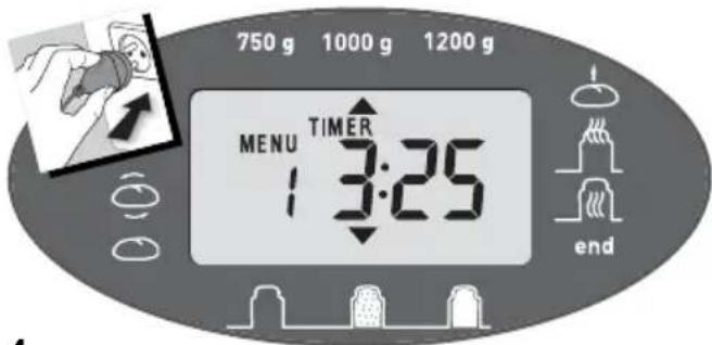 750 g 1000 g 1200 g MENU TIMER 1 3:25 end